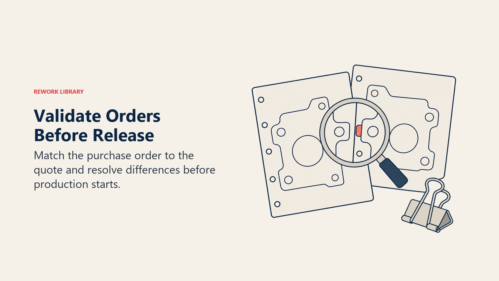 Validate Orders Before Release: Match the purchase order to the quote and resolve differences before production starts.