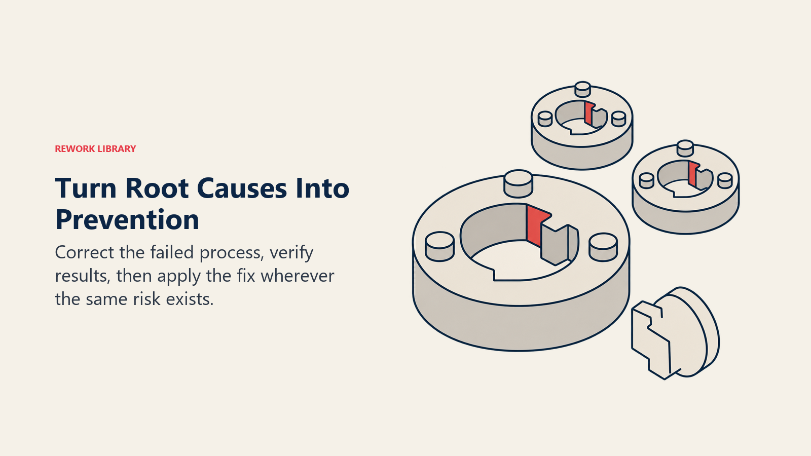 Turn Root Causes Into Prevention: Correct the failed process, verify results, then apply the fix wherever the same risk exists.
