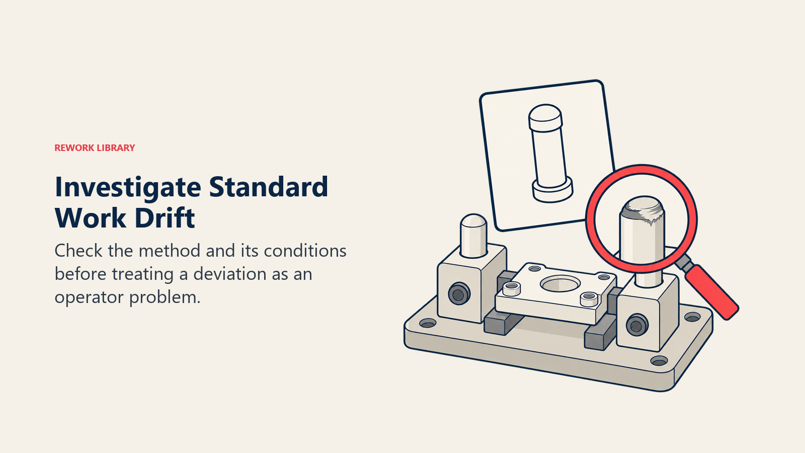 Investigate Standard Work Drift: Check the method and its conditions before treating a deviation as an operator problem.