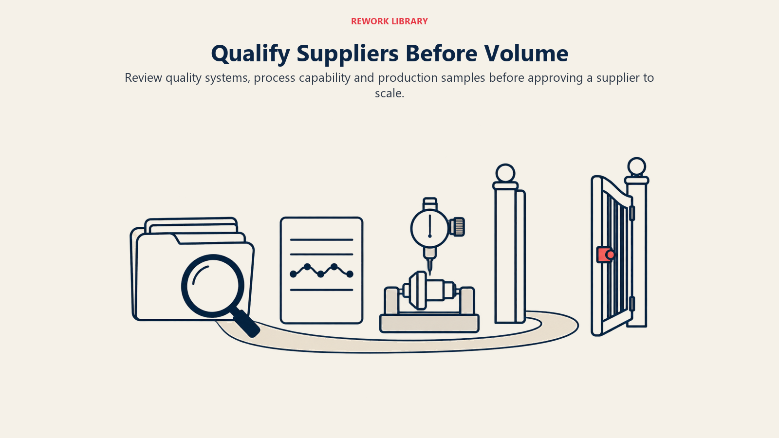 Qualify Suppliers Before Volume: Review quality systems, process capability and production samples before approving a supplier to scale.