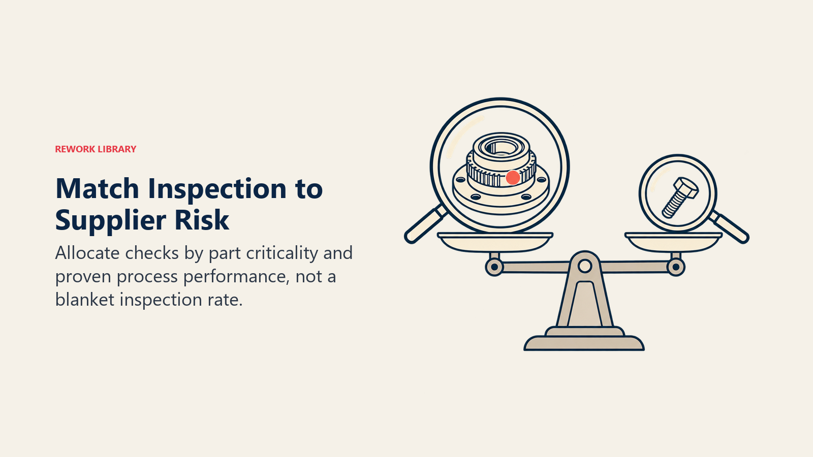 Match Inspection to Supplier Risk: Allocate checks by part criticality and proven process performance, not a blanket inspection rate.