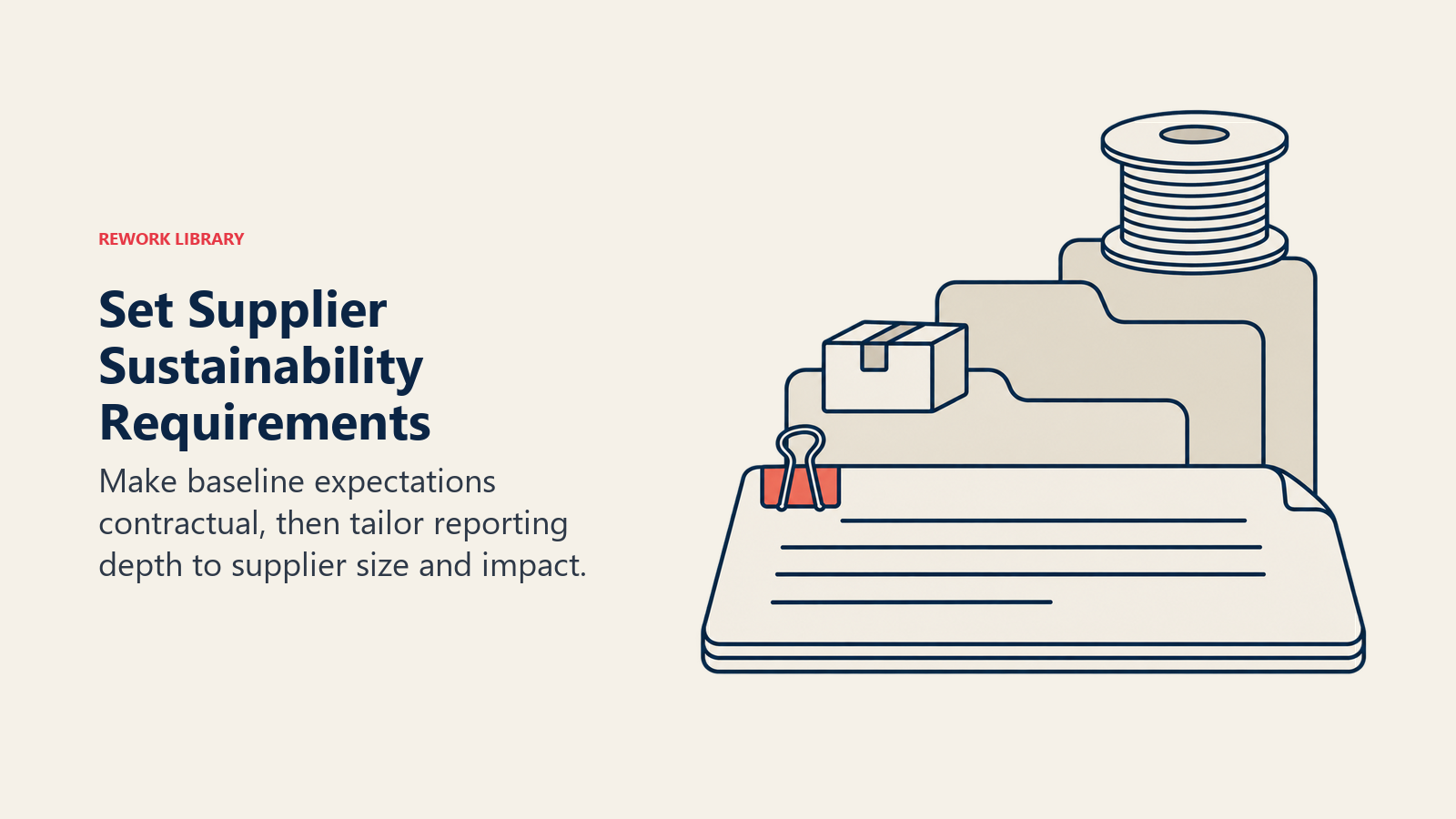 Set Supplier Sustainability Requirements: Make baseline expectations contractual, then tailor reporting depth to supplier size and impact.