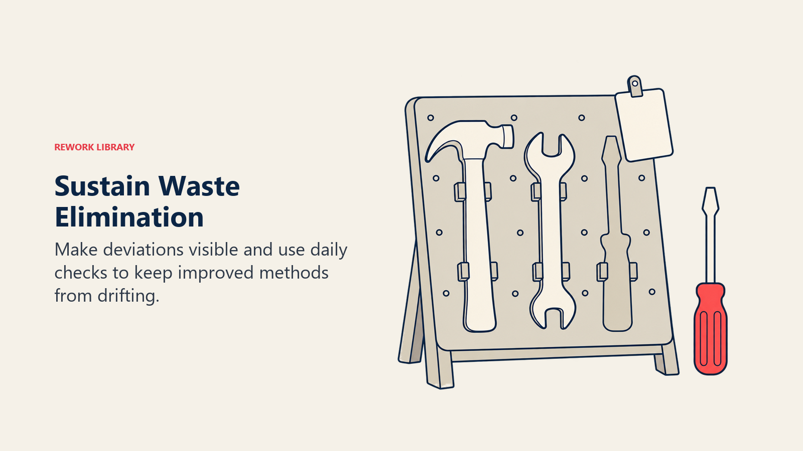 Sustain Waste Elimination: Make deviations visible and use daily checks to keep improved methods from drifting.