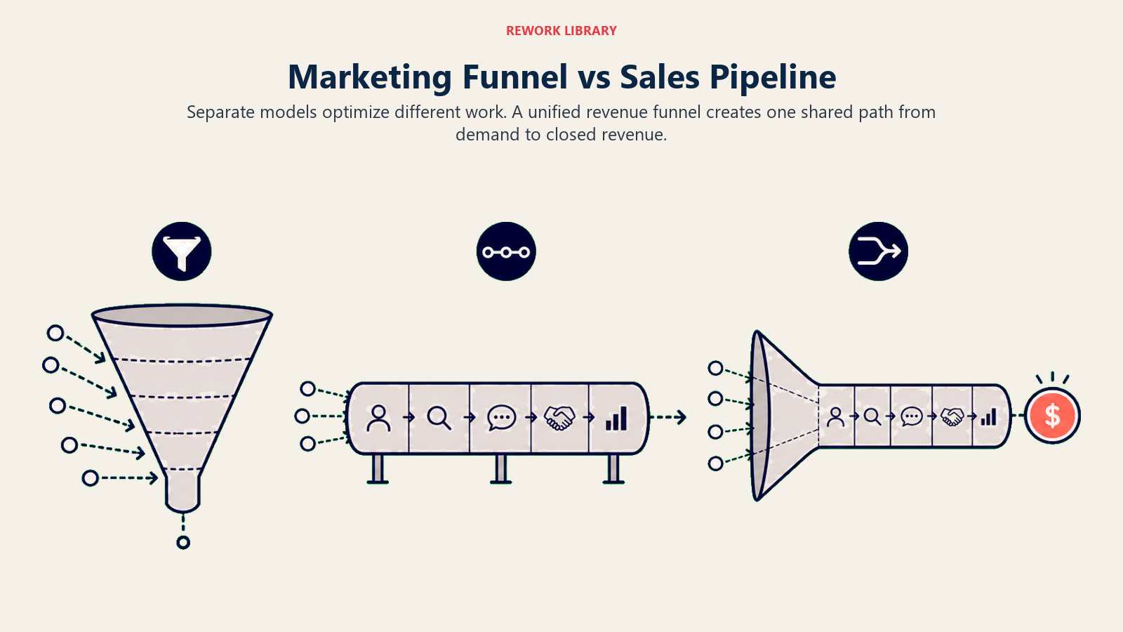 Marketing funnel versus sales pipeline versus unified revenue funnel comparison