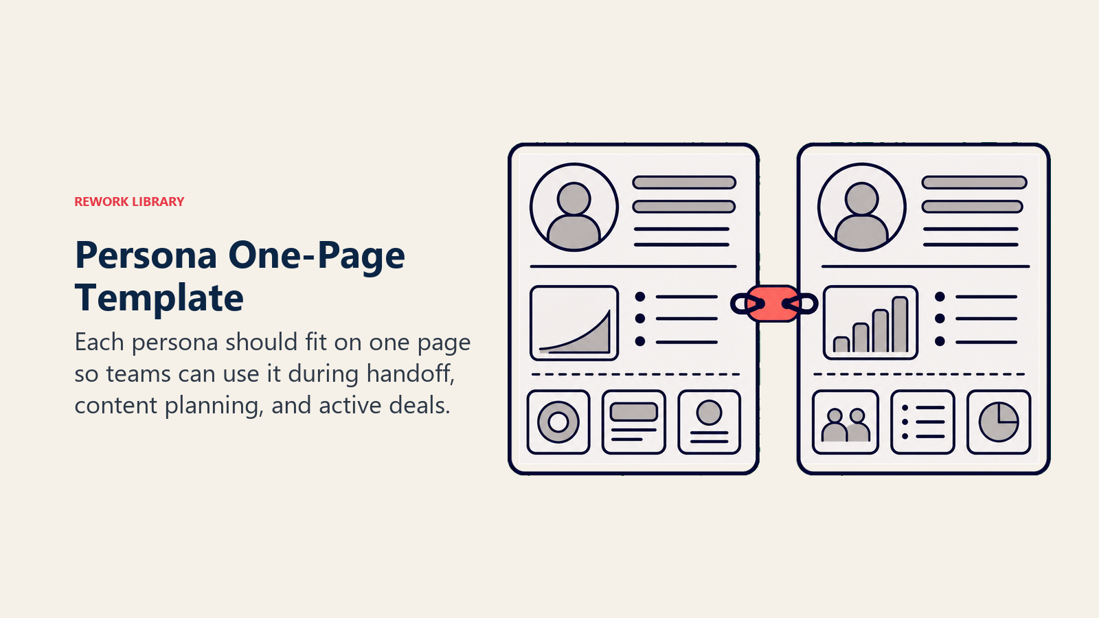 Persona one-page template shown as two concise persona sheets ready for handoff
