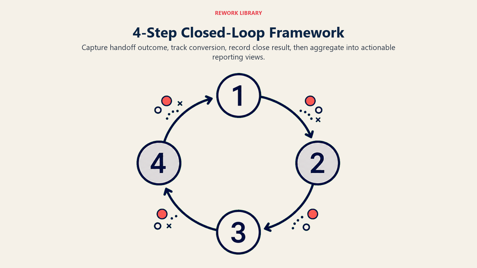 4-Step Closed-Loop Framework shown as four numbered stations in a circular feedback loop