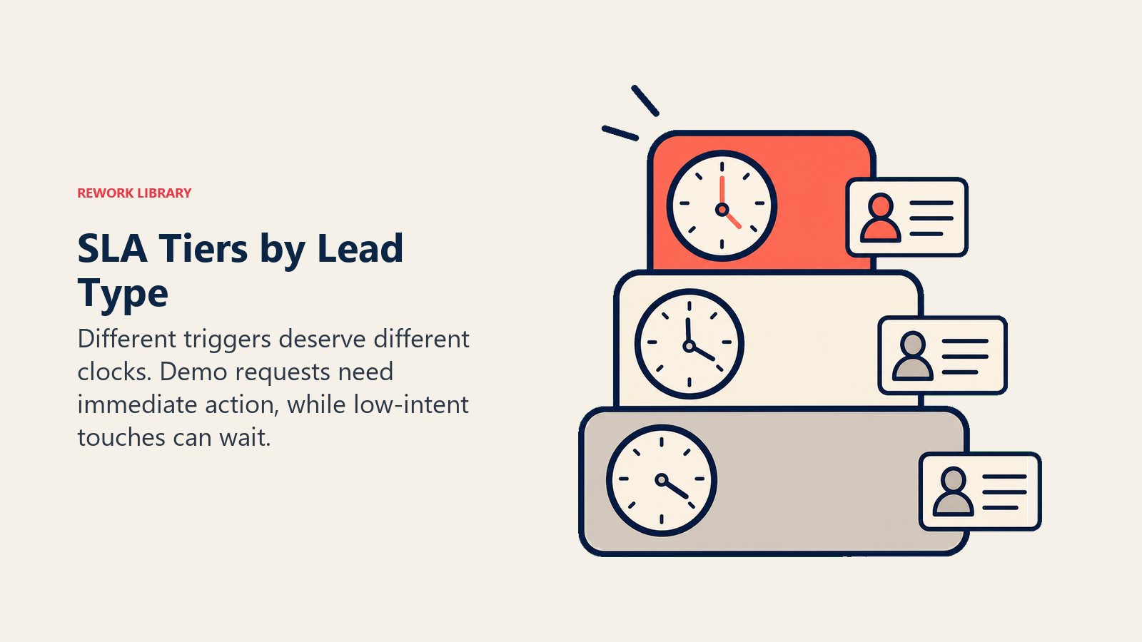 SLA Tiers by Lead Type with stacked clocks for different buyer intent levels