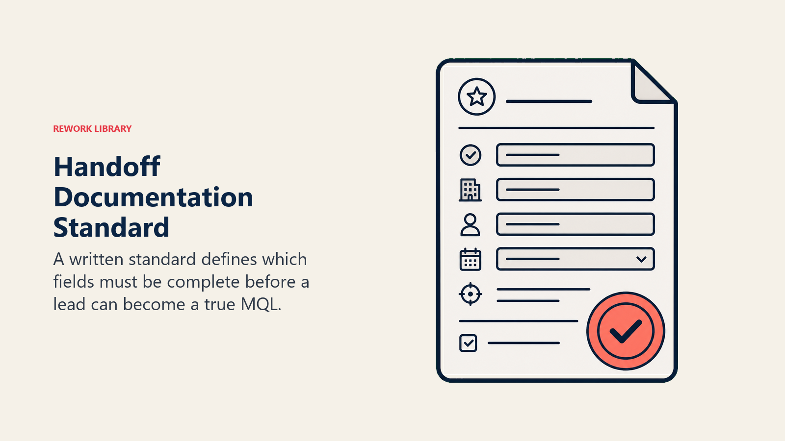 Handoff documentation standard shown as an approved required-fields document