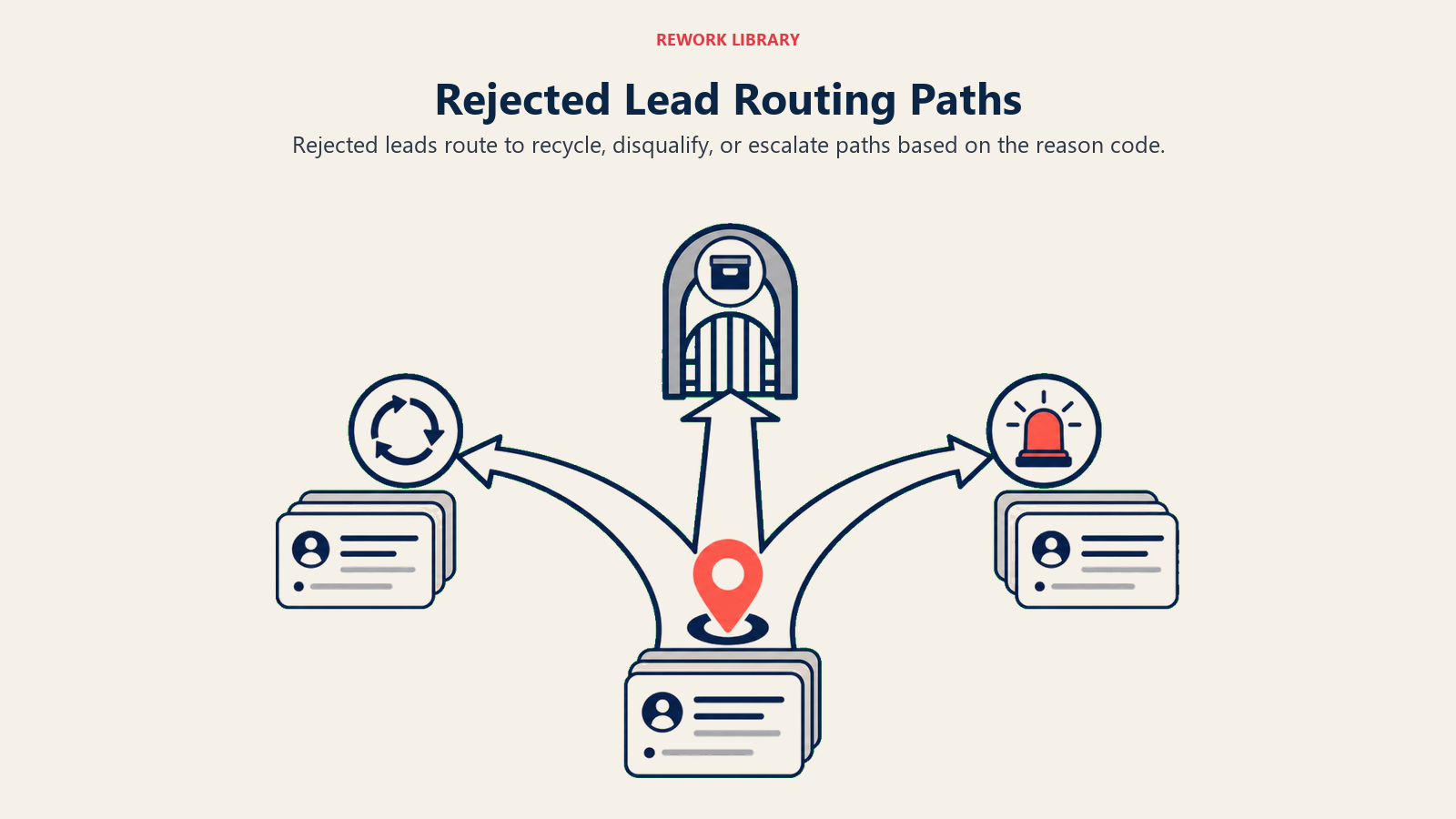 Rejected Lead Routing Paths visual using three-way routing fork