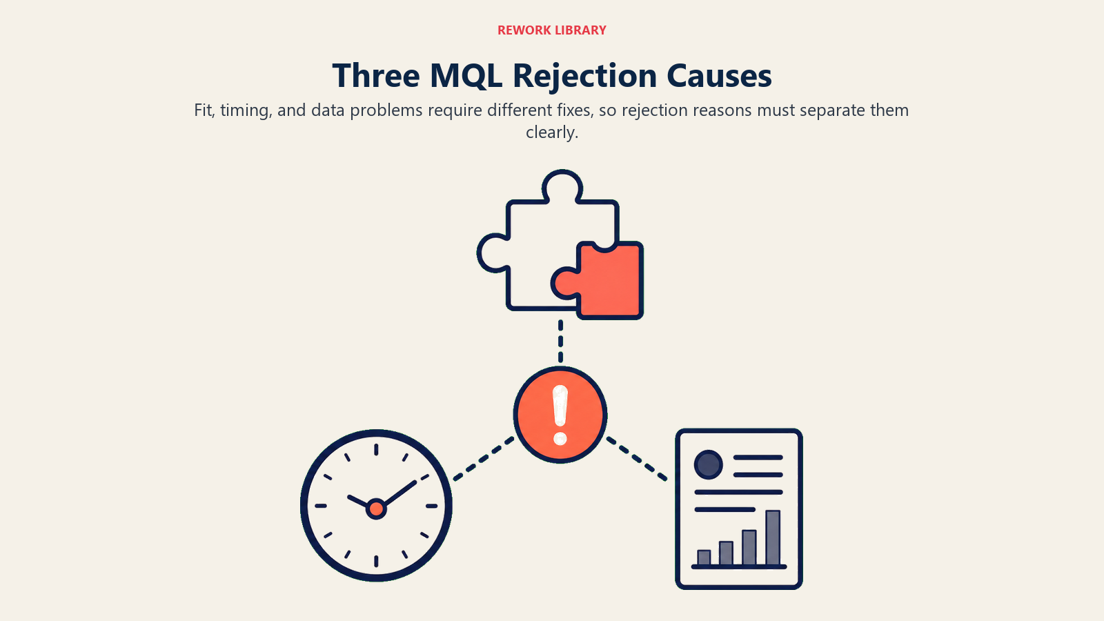 Three MQL Rejection Causes visual using three-cause diagnostic triad