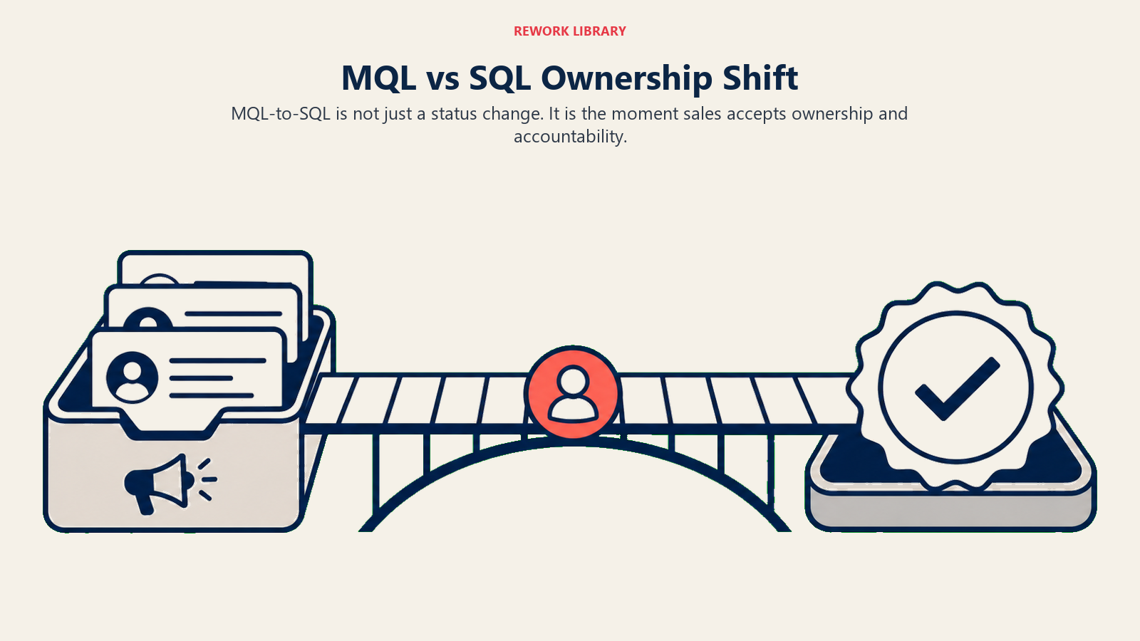 MQL vs SQL Ownership Shift visual using ownership handoff bridge