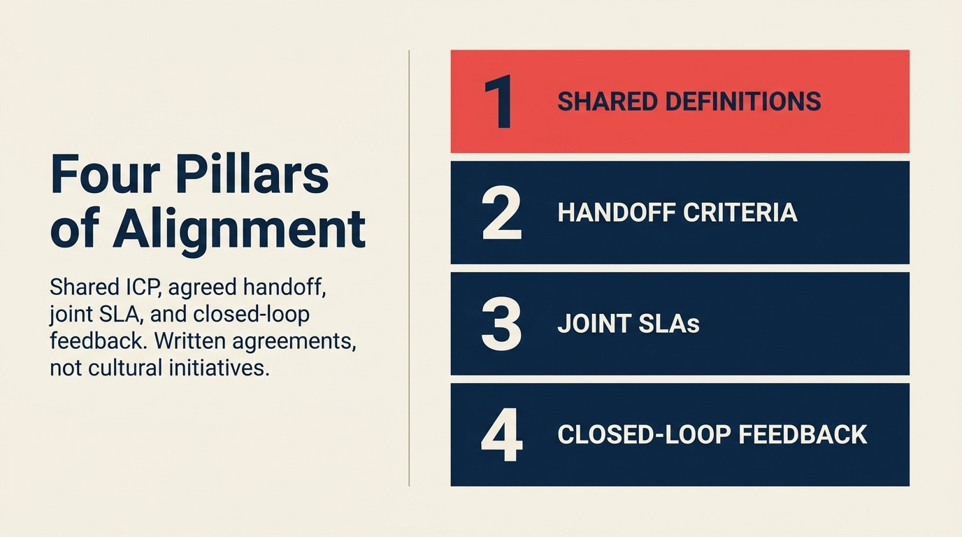 Four pillars of the alignment operating model: definitions, handoff, SLAs, feedback