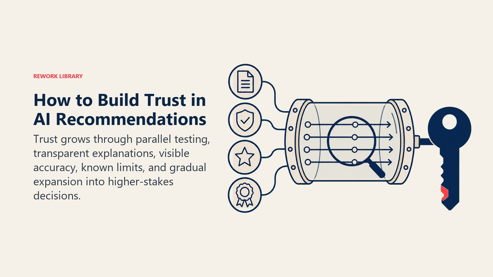 Building trust in AI recommendations through transparent evidence, validation, and gradual scope expansion