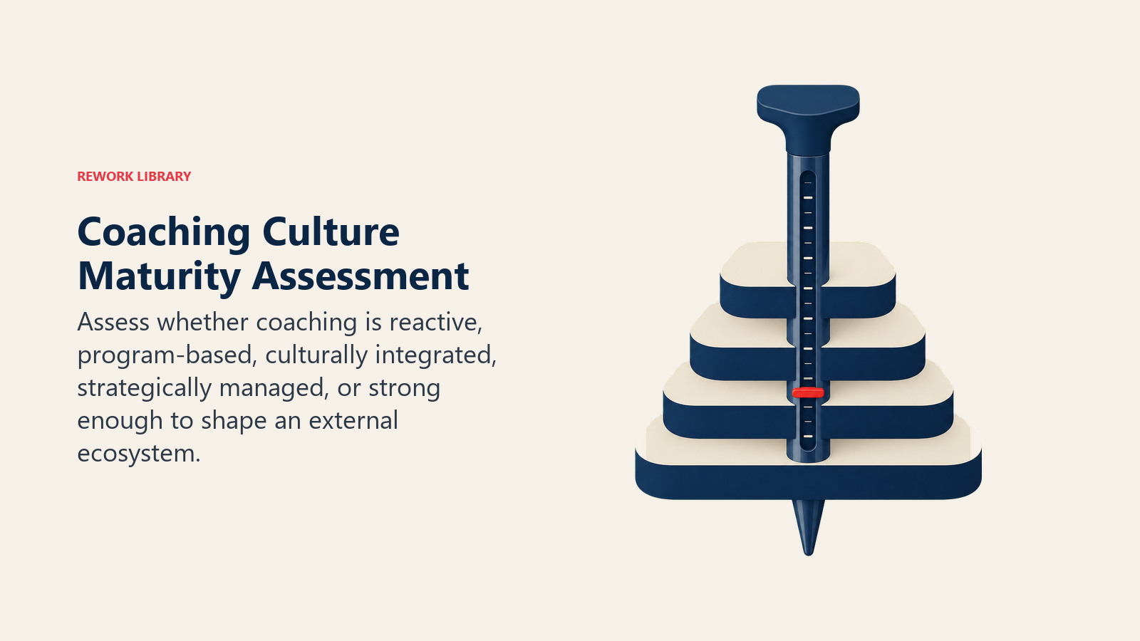 Coaching culture maturity assessment shown as a depth gauge measuring how deeply development practices are embedded