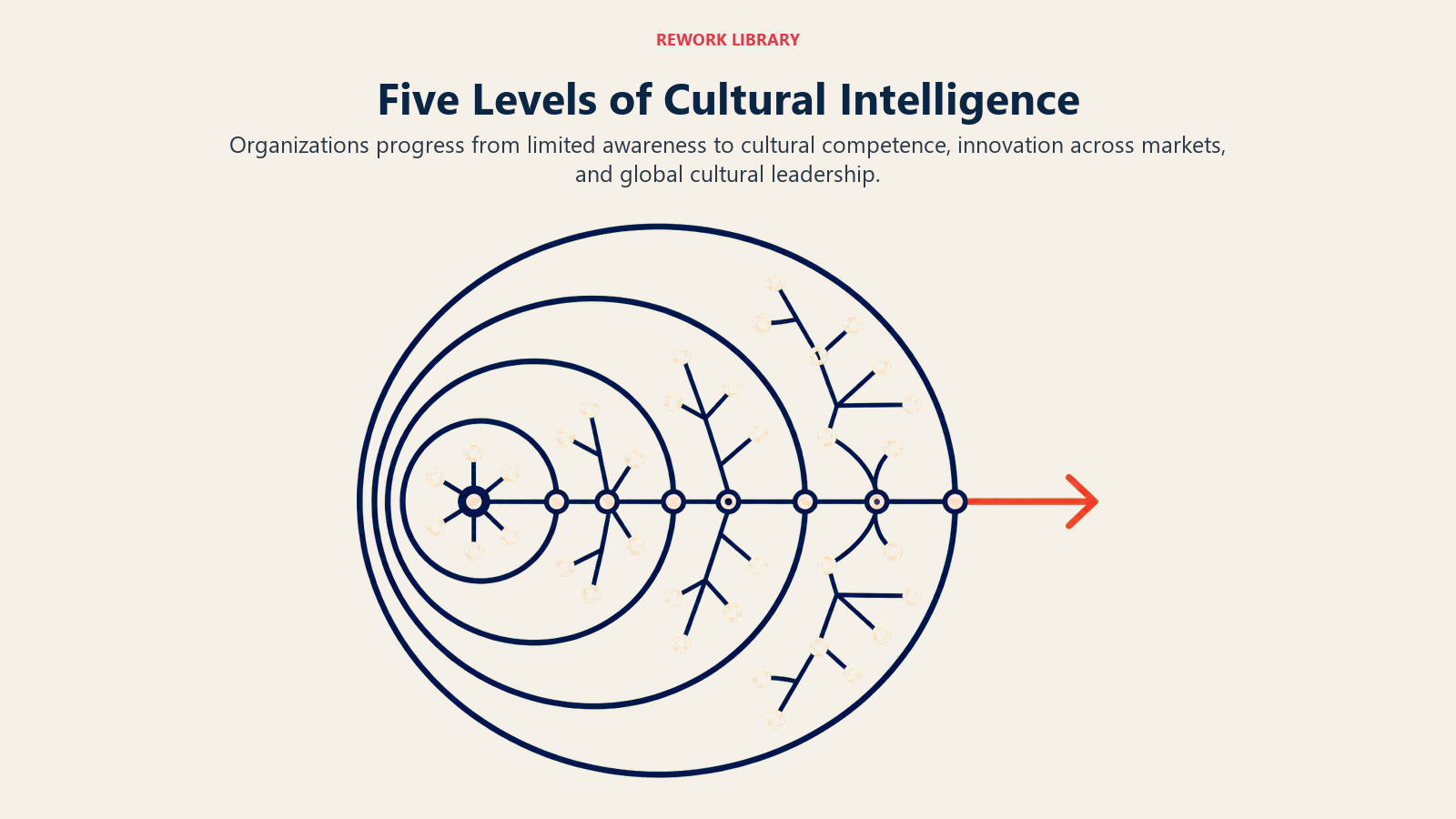 Five Levels of Cultural Intelligence shown as expanding capability rings