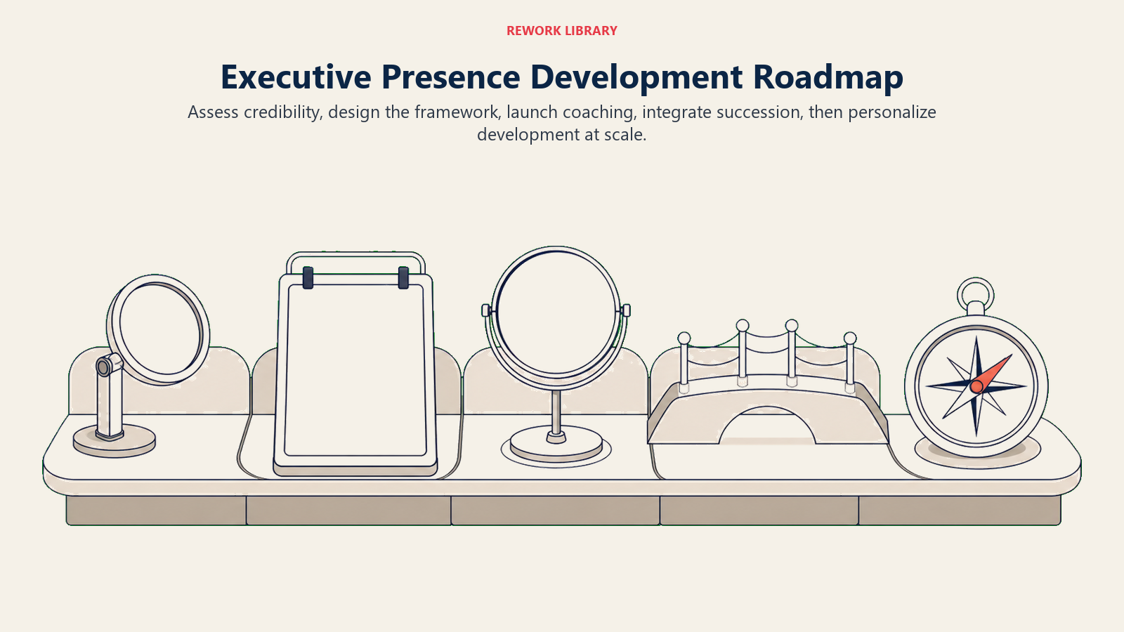 Executive presence development roadmap moving from credibility assessment to coaching, succession, and personalized leadership growth