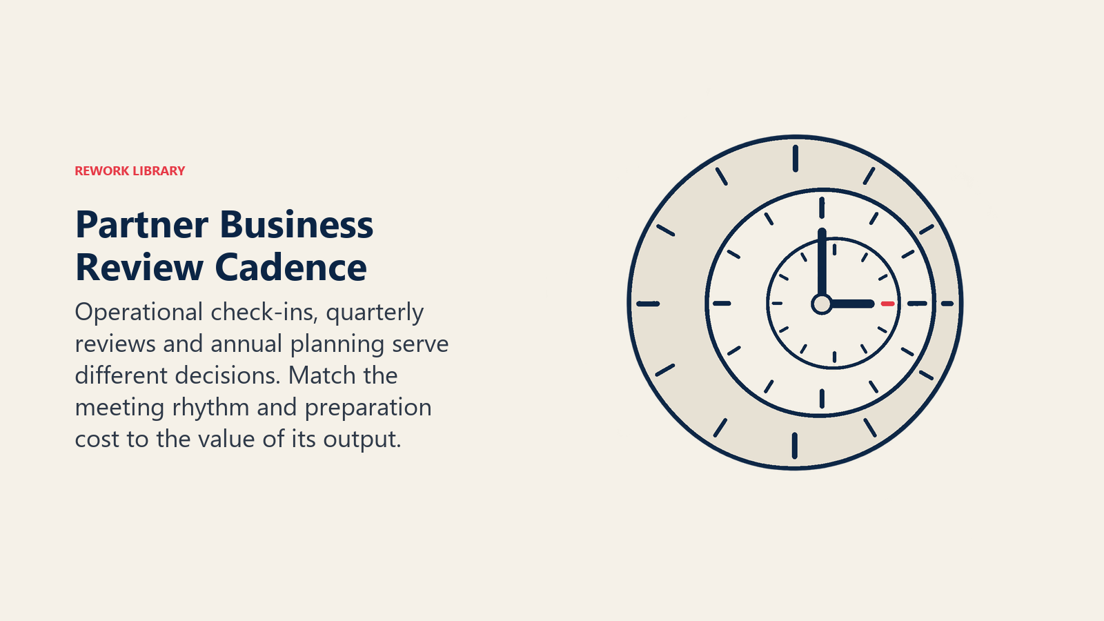 Rhythmus des Partner Business Reviews: Operative Check-ins, Quartalsreviews und die Jahresplanung dienen unterschiedlichen Entscheidungen. Passen Sie Meeting-Rhythmus und Vorbereitungsaufwand an den Wert des Ergebnisses an.