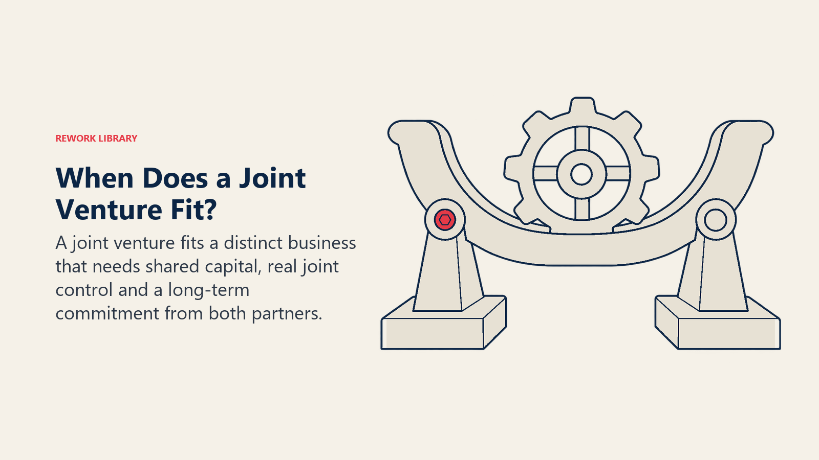 Passung eines Joint Ventures, dargestellt durch eine arbeitende Werkstatt, die von zwei kapitaltragenden Fundamenten gestützt wird