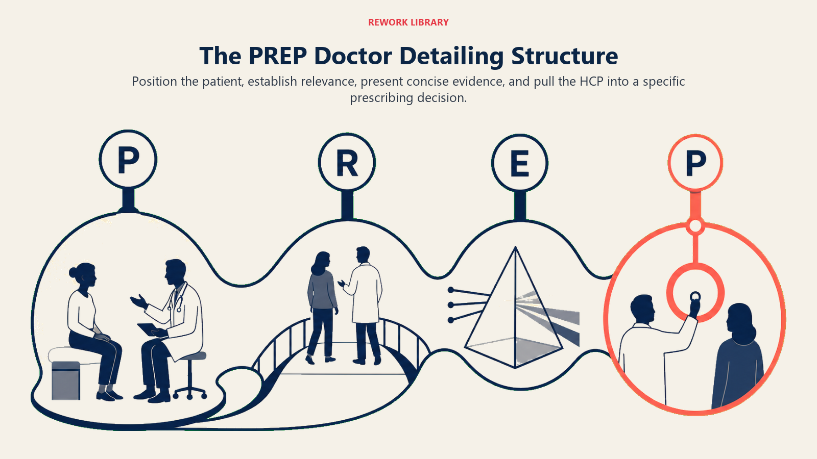 PREP doctor detailing structure shown as Position, Relevance, Evidence, and Pull stages