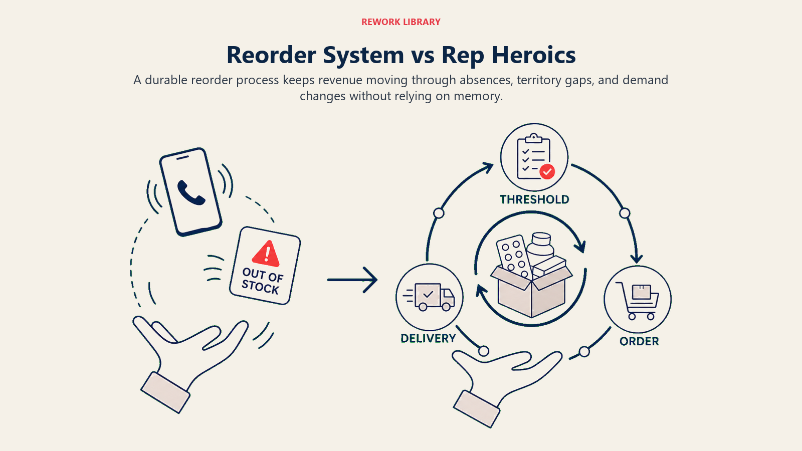 Reorder System vs Rep Heroics illustrated with heroic juggling versus self-running loop
