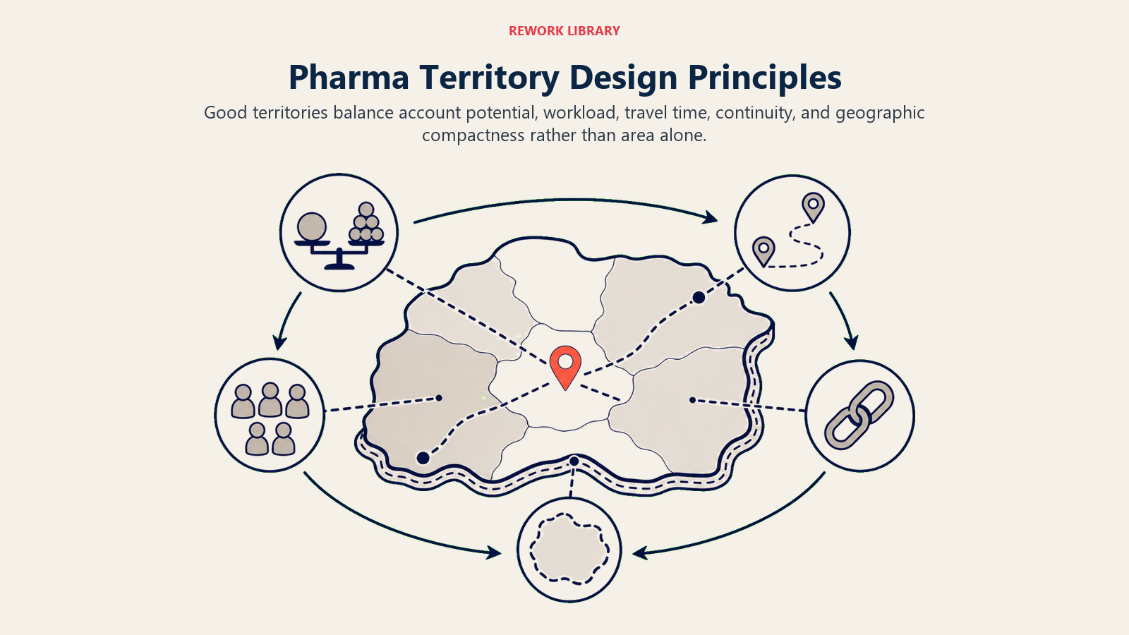 Pharma Territory Design Principles illustrated with five-force territory workbench