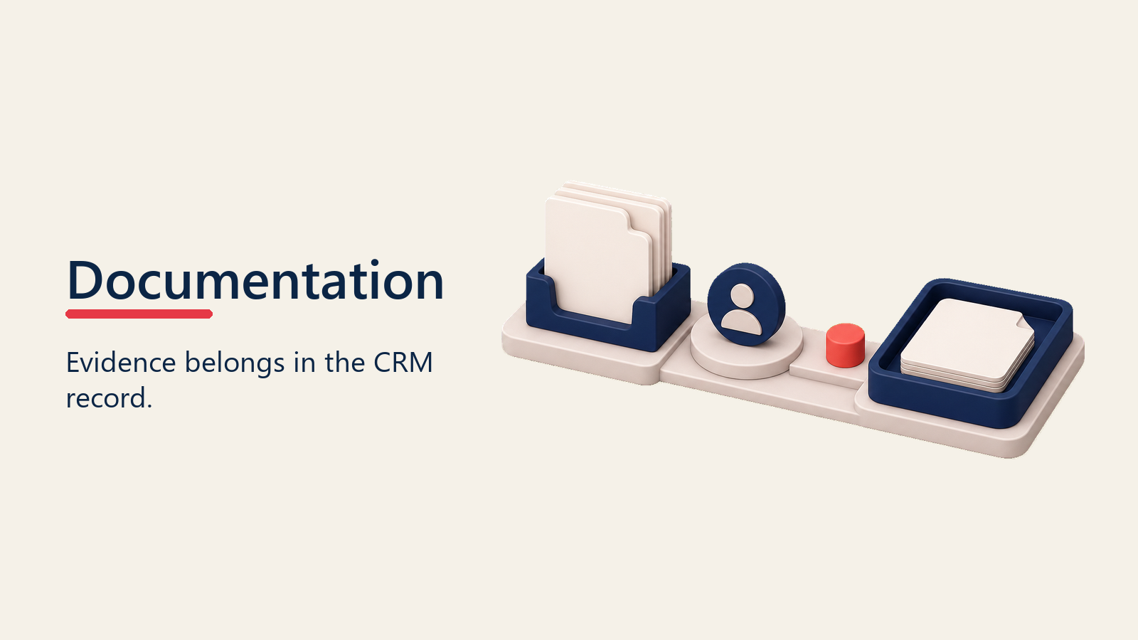 Documentation tray holding qualification evidence for the CRM record