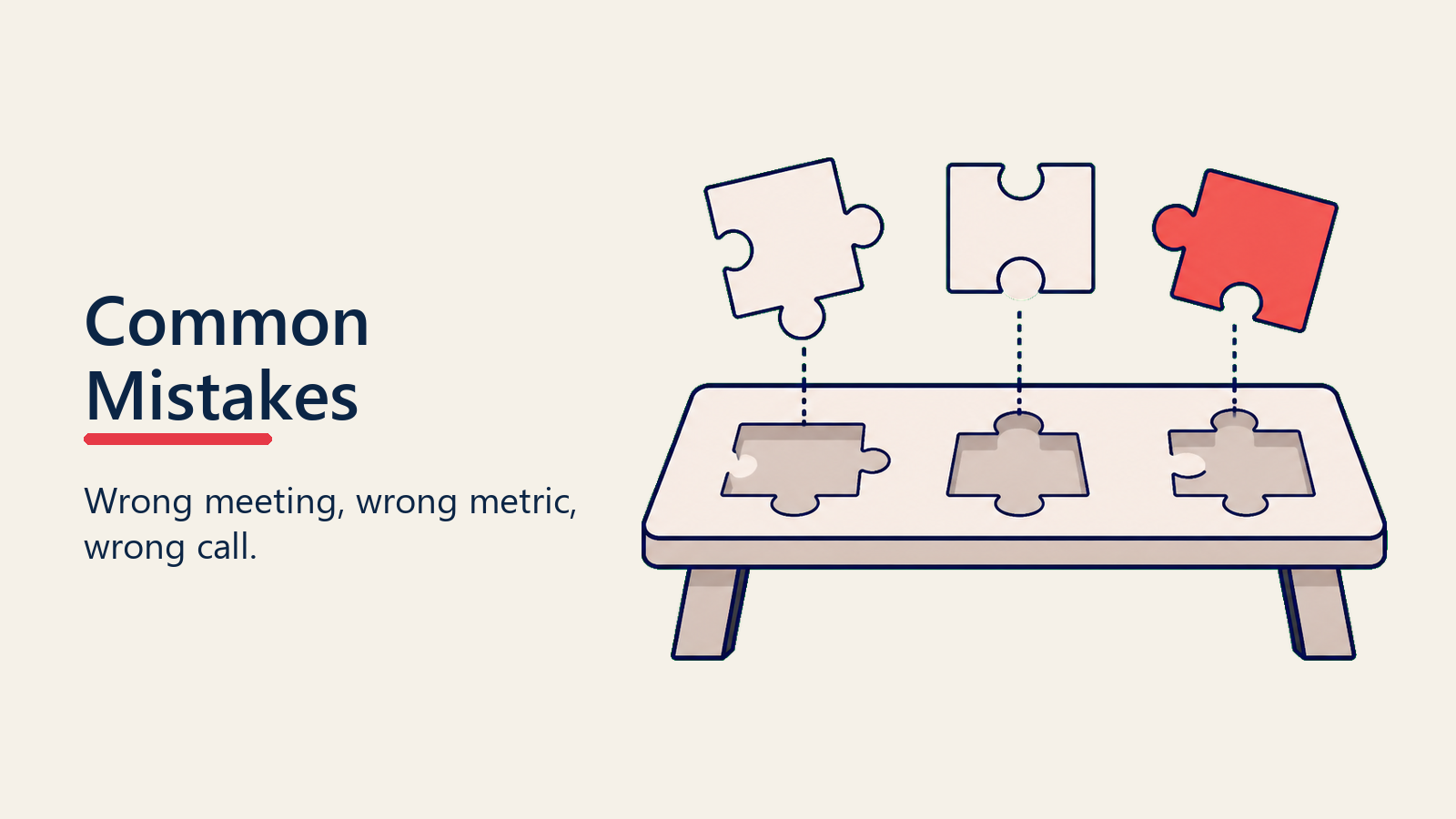 Misfit puzzle pieces hovering over the wrong slots to show common pipeline and forecast mistakes