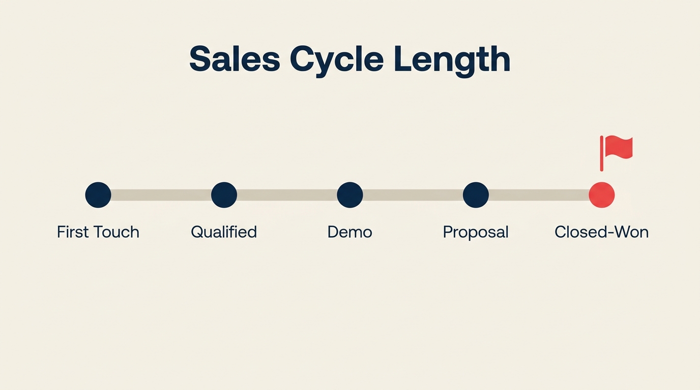 Sales cycle length timeline showing stages from first touch to closed-won