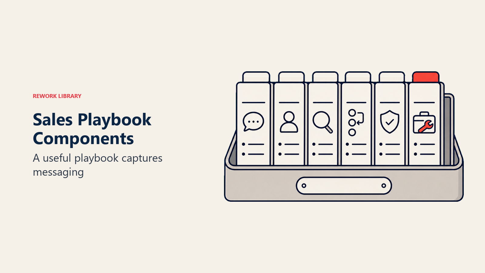 Sales playbook components shelf with modular blank sections