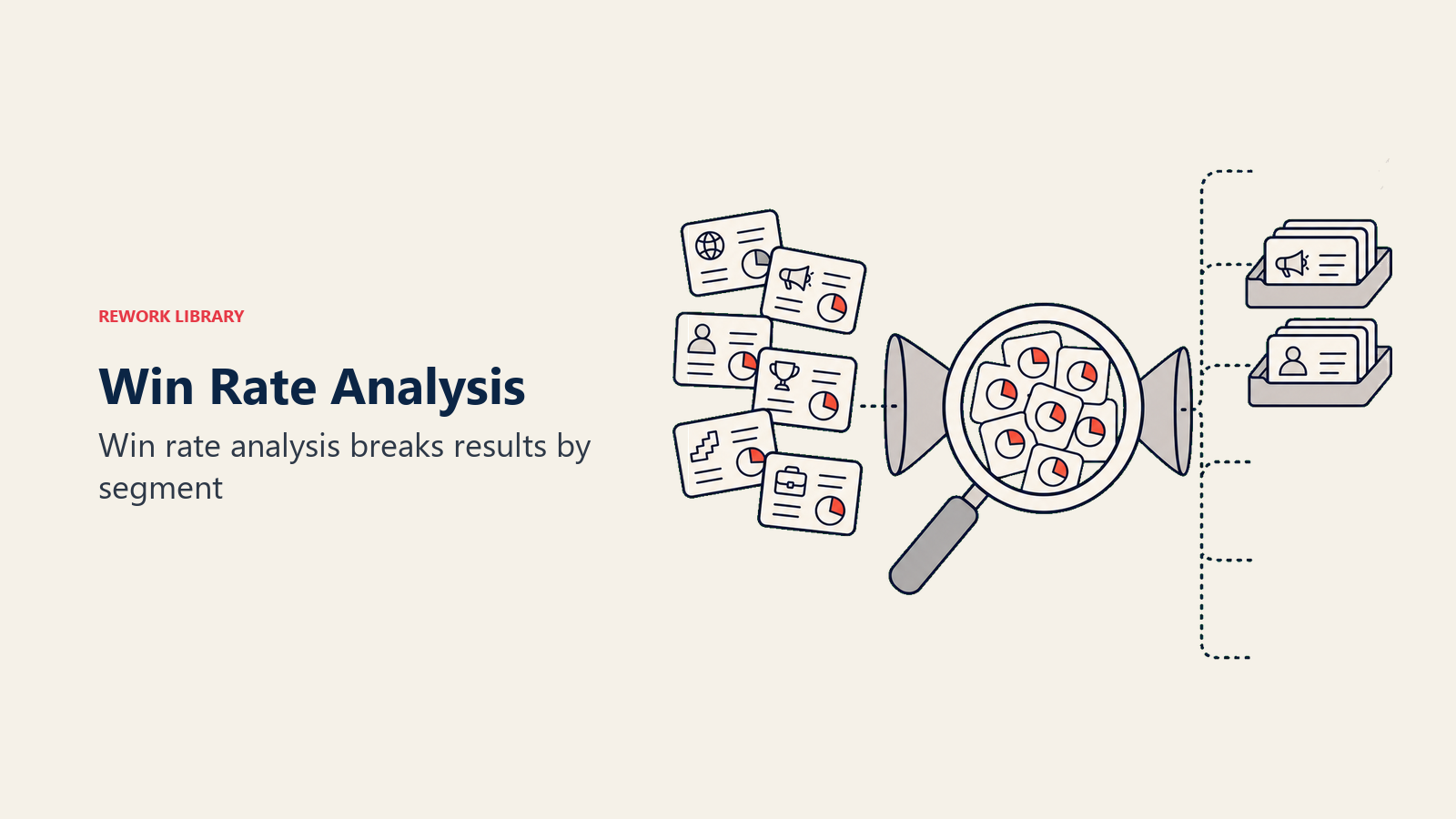 Win rate analysis lens sorting blank win-rate cards into analysis trays