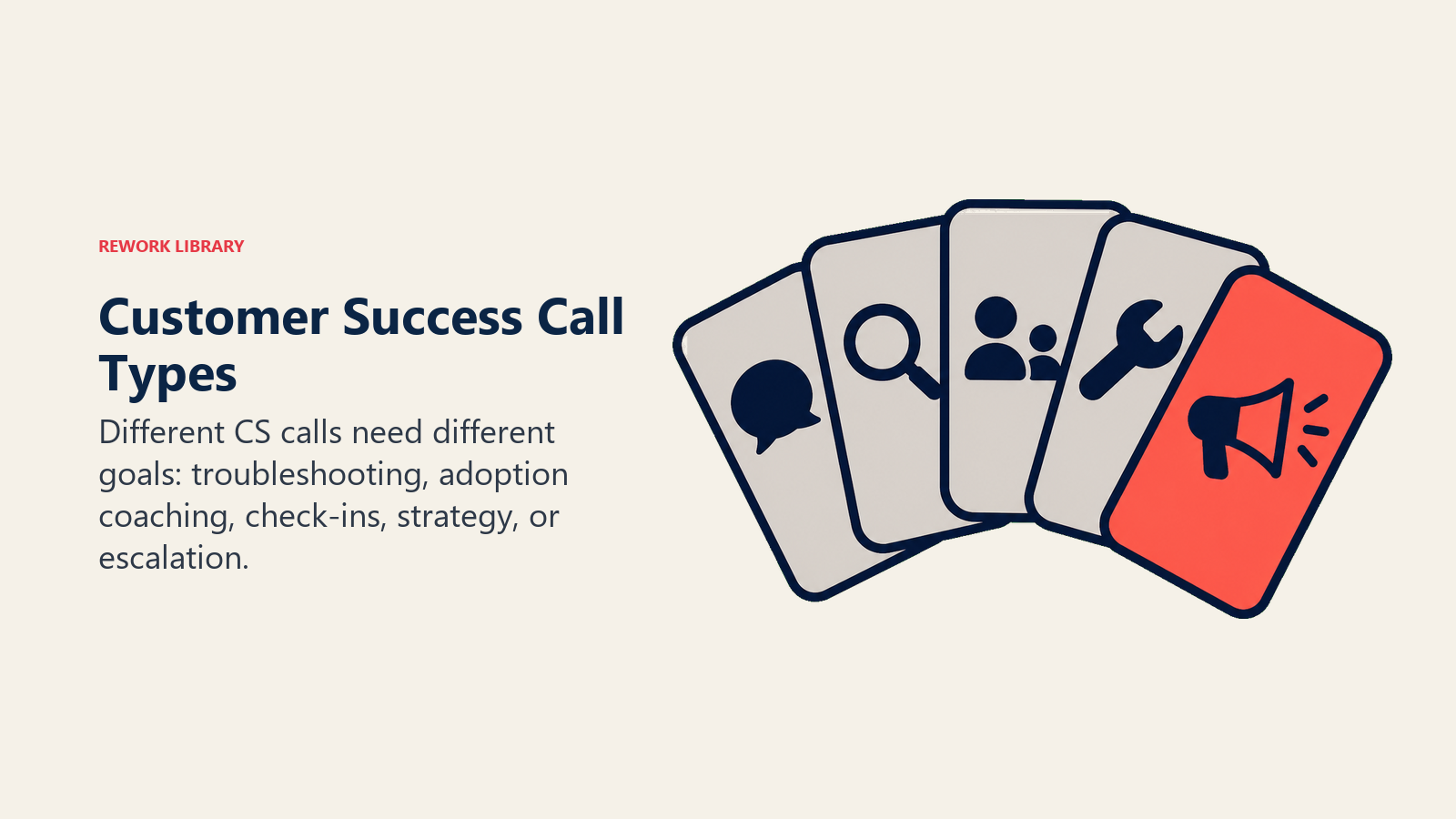 Customer Success Call Types showing five call cards