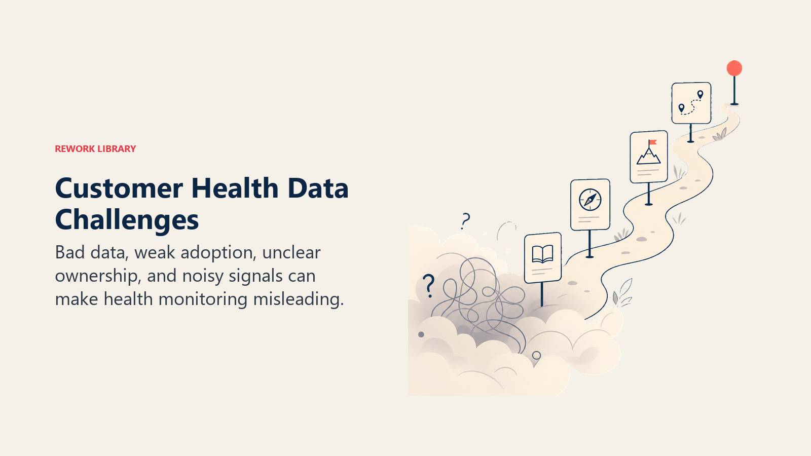 Health Monitoring Challenges showing a monitoring switchboard with data quality, scoring, alert noise, and judgment balance warning tokens