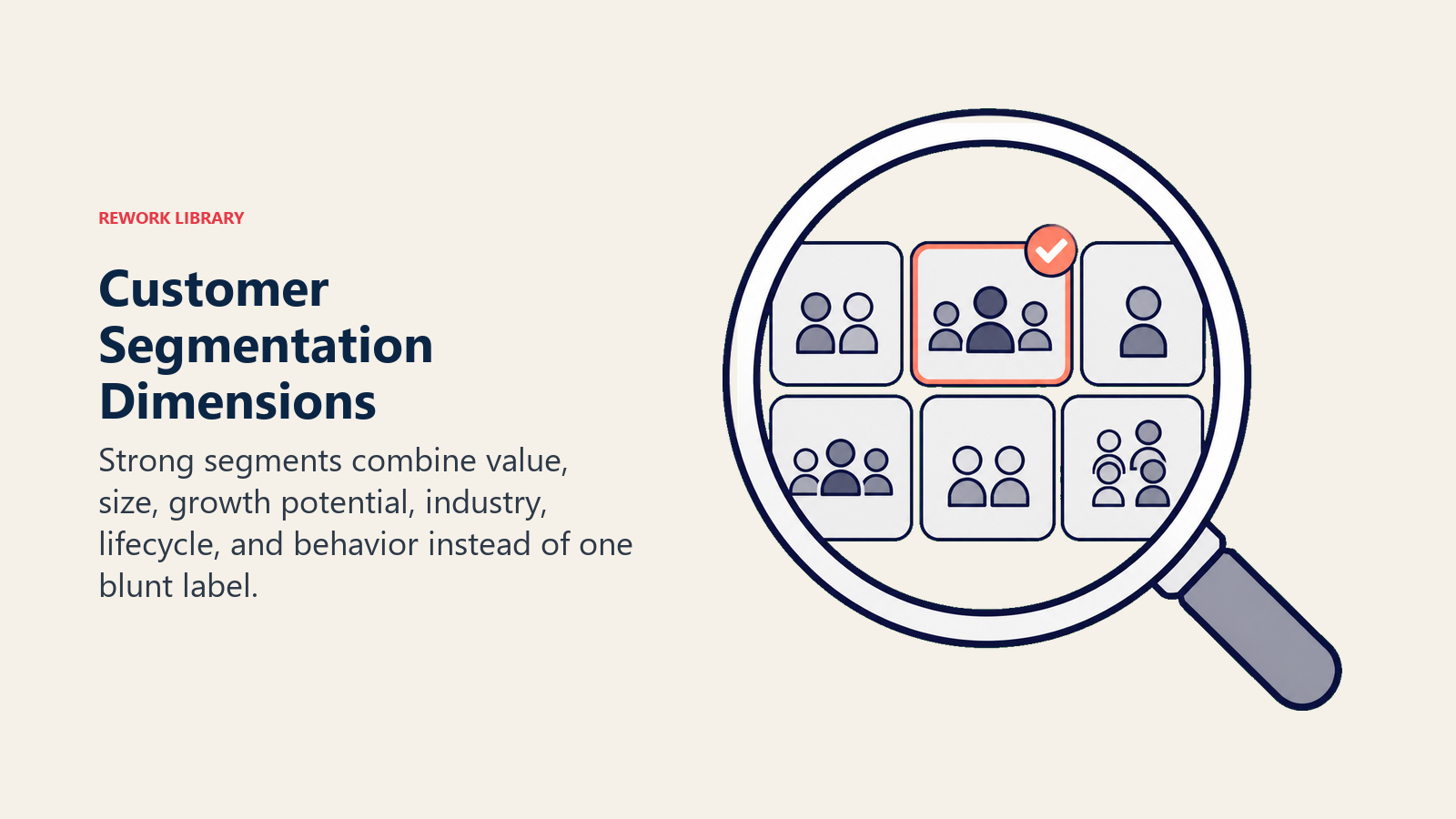 Customer Segmentation Dimensions showing lens over dimension tiles for Segmentation Dimensions