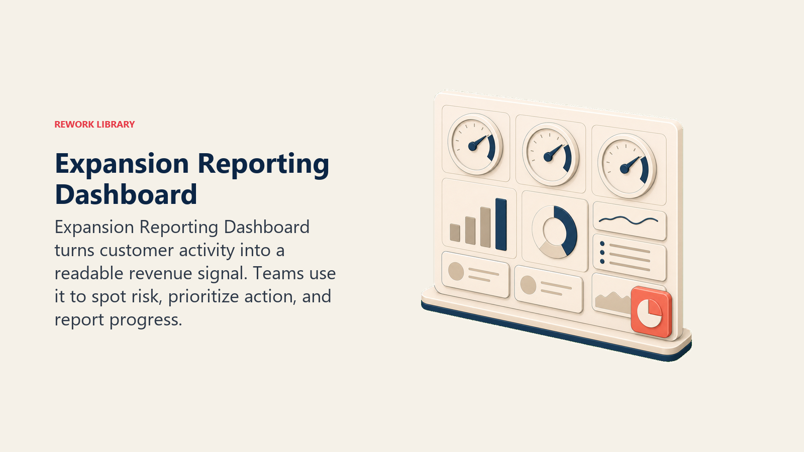Expansion Reporting Dashboard showing a reporting dashboard panel made of blank gauges and tiles, with one coral reporting marker and no text