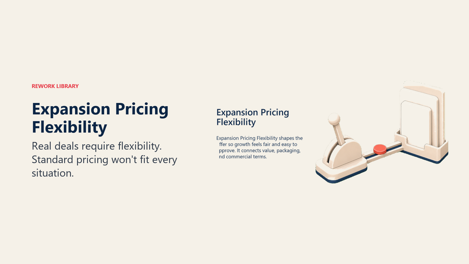 Expansion Pricing Flexibility showing a pricing flexibility lever adjusting an offer packet, with one coral adjustment point and no text
