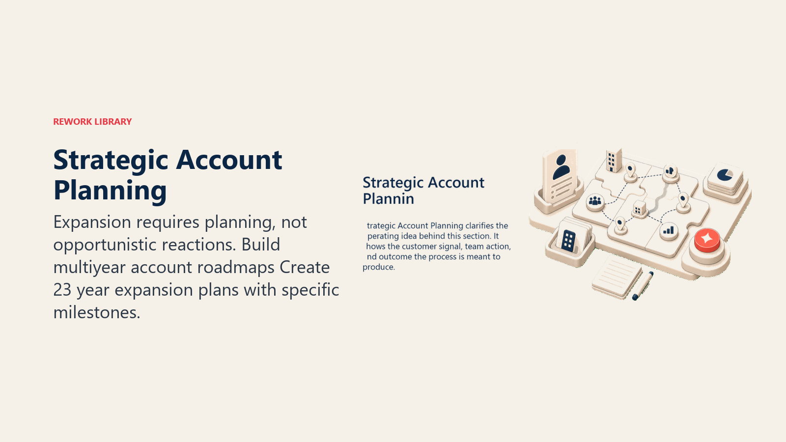 Strategic Account Planning showing a strategic account planning workbench with account map fragments and one coral priority marker, no text
