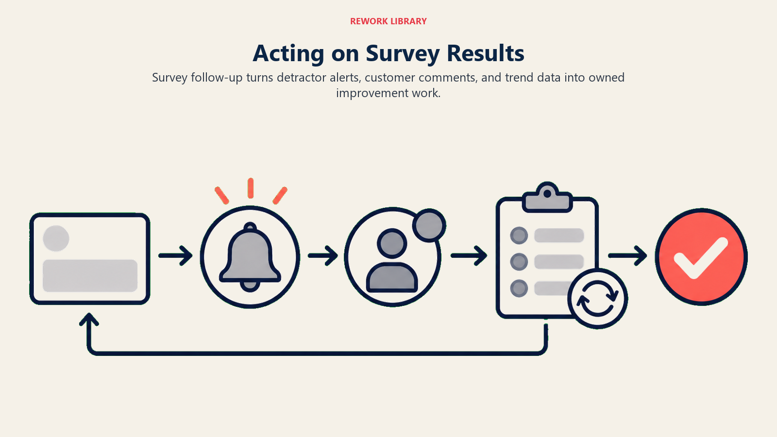 Acting on Survey Results showing result to action loop for Acting on Survey Results