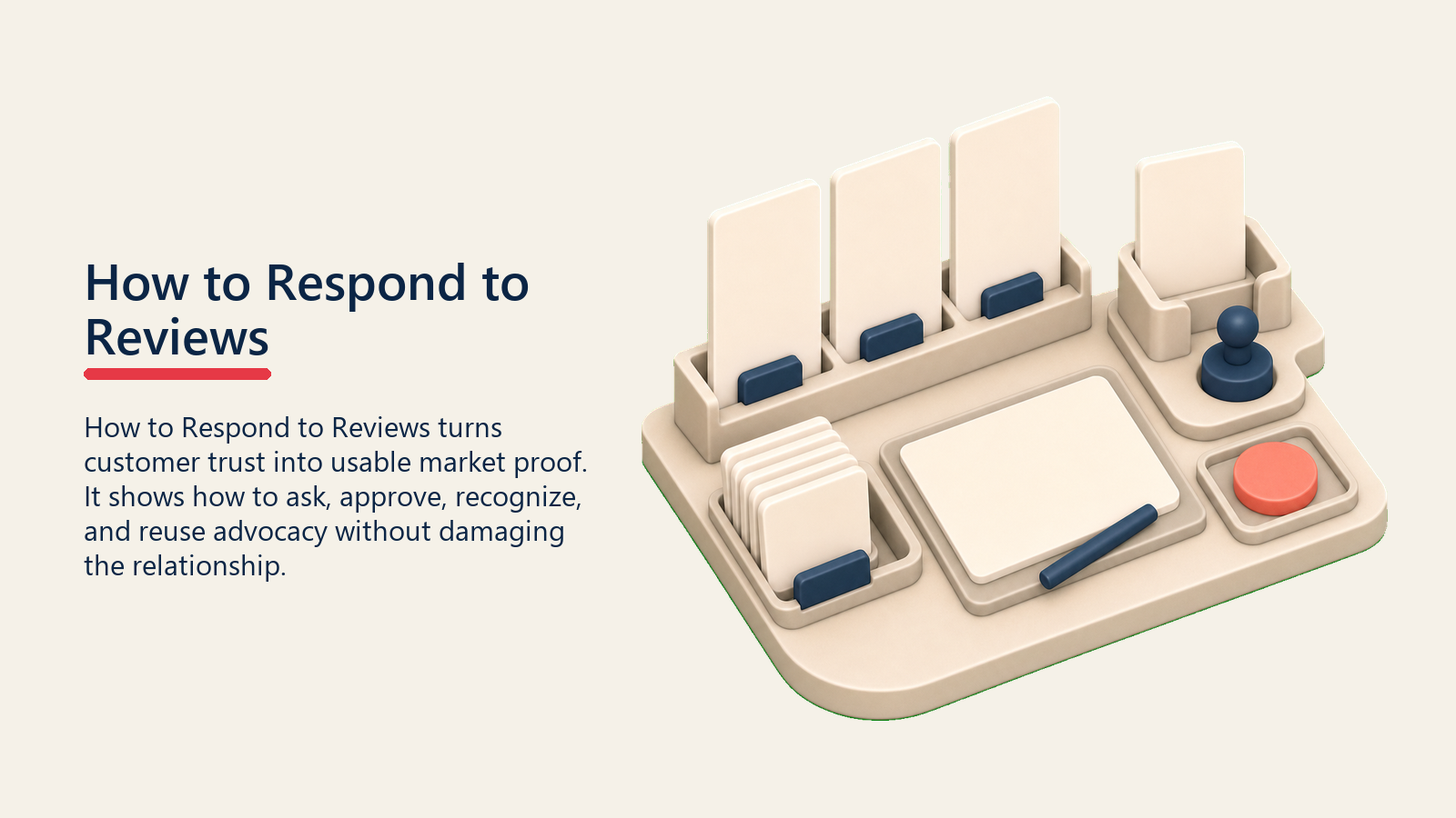 How to Respond to Reviews showing review response workbench with blank reply cards, owner token, and one plain coral response marker