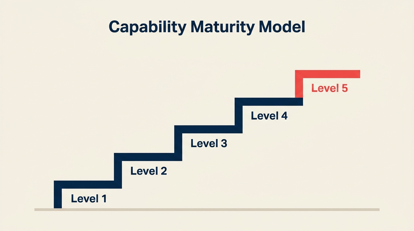 Capability maturity model five levels staircase