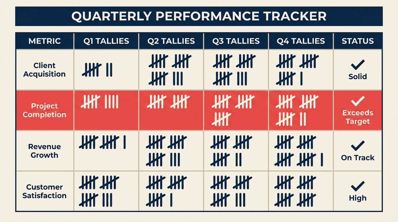 Check sheet tally table for collecting process defect data by category