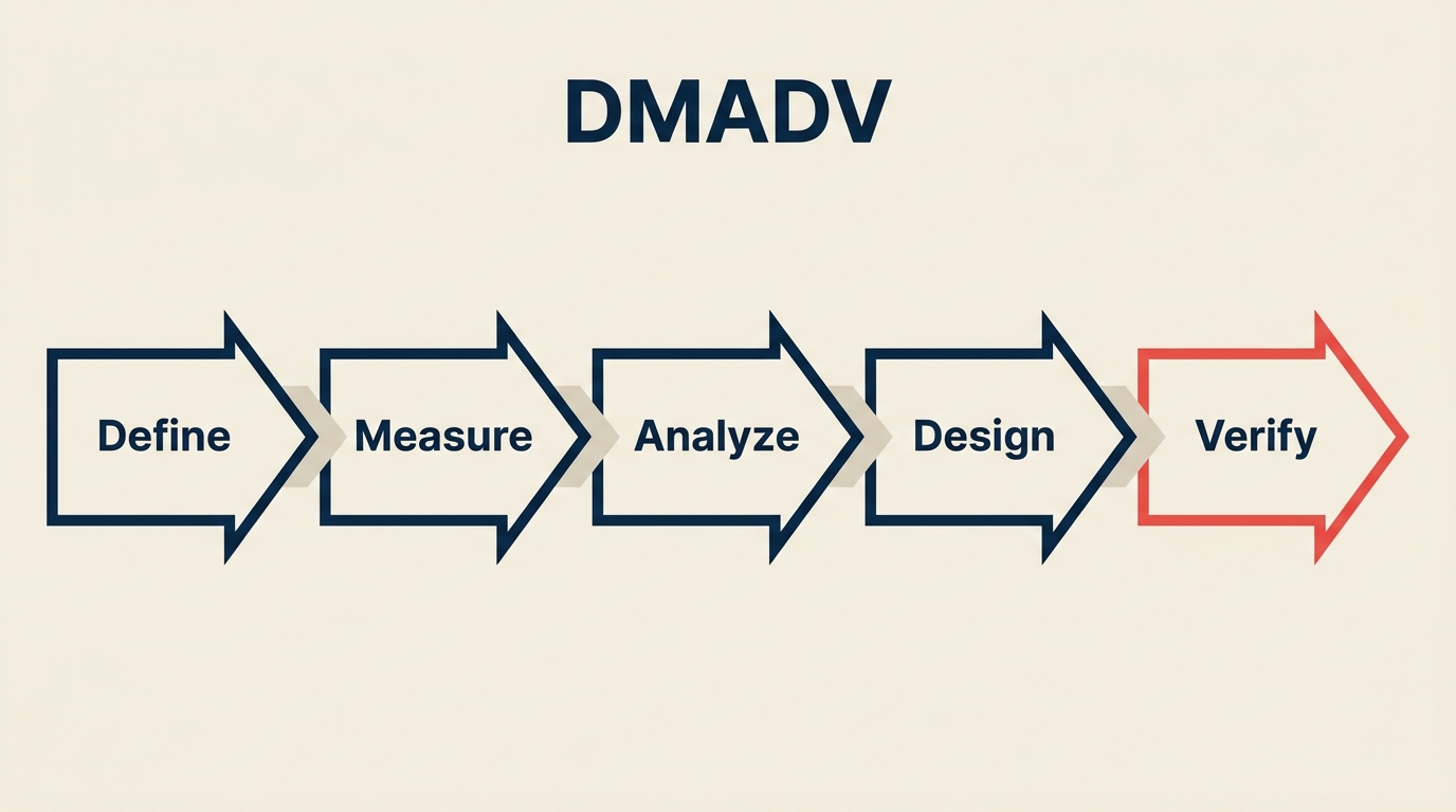 DMADV five phase flow Define Measure Analyze Design Verify