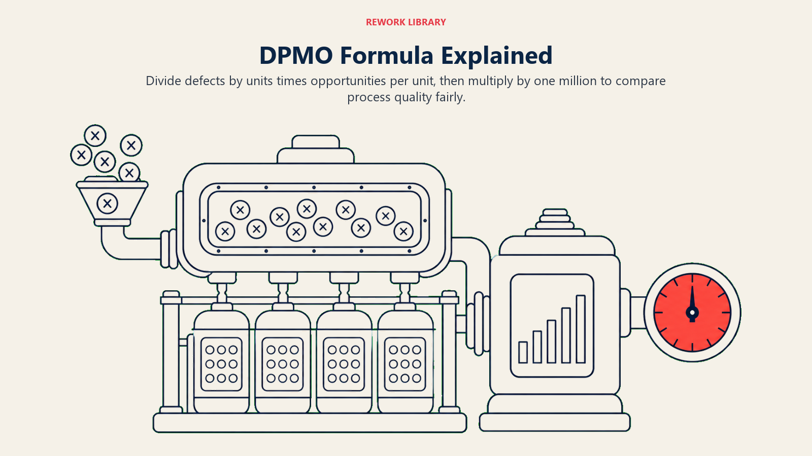 Visual explanation of defects divided by units and opportunities then scaled to one million