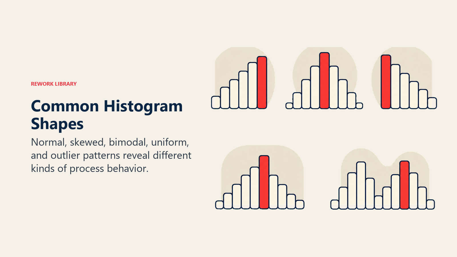 Common Histogram Shapes illustrated as five miniature histogram silhouettes displayed as specimen shapes.