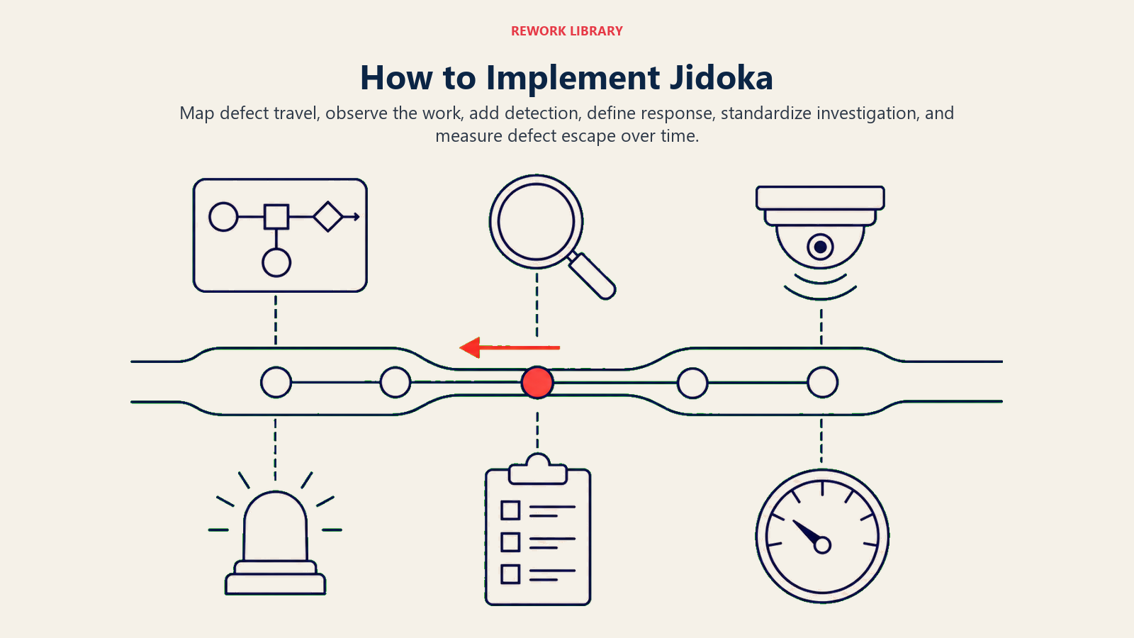 Six-step jidoka implementation route moving defect detection upstream