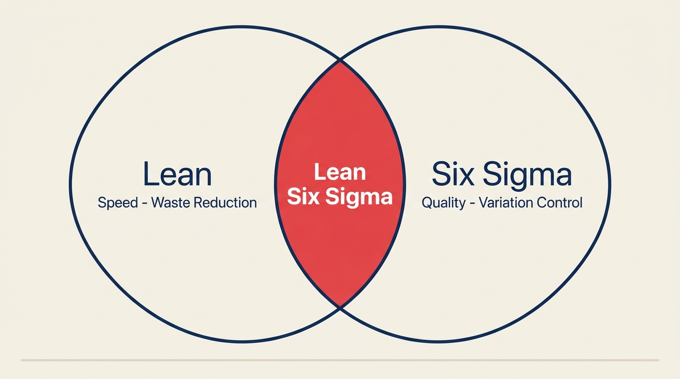 Lean Six Sigma Venn diagram showing how Lean and Six Sigma overlap into a unified improvement framework