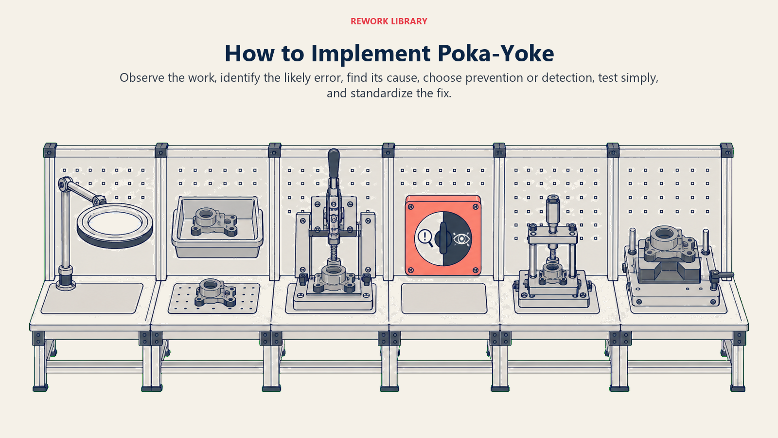 Poka-yoke implementation workbench from observing errors through testing and standardizing a device