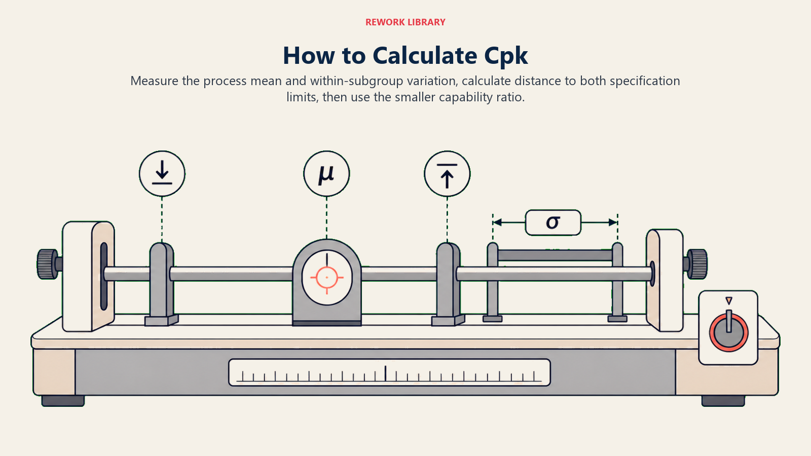 Cpk calculation using mean variation and upper and lower specification limits