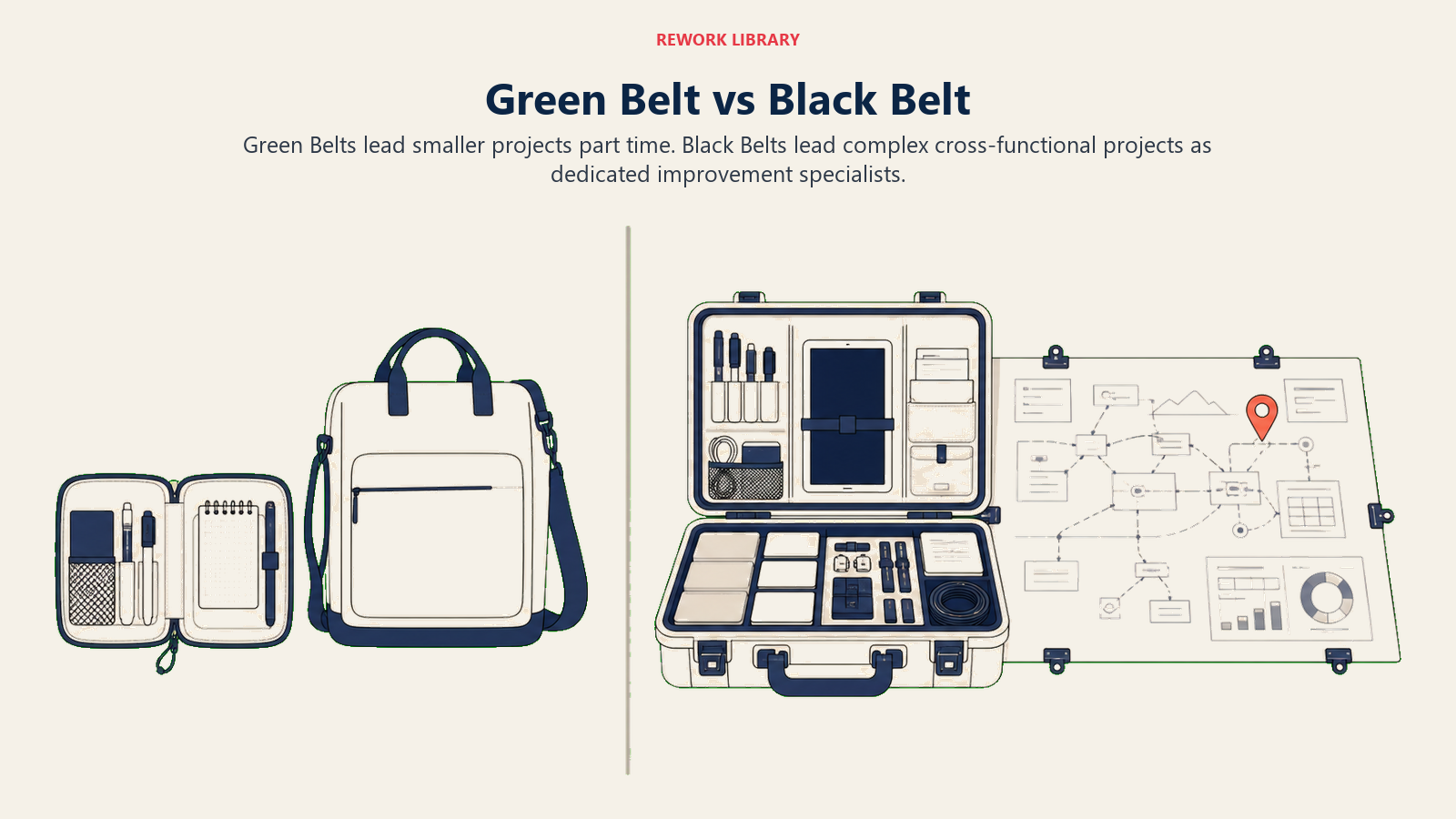 Green Belt and Black Belt roles compared by project scale and time commitment
