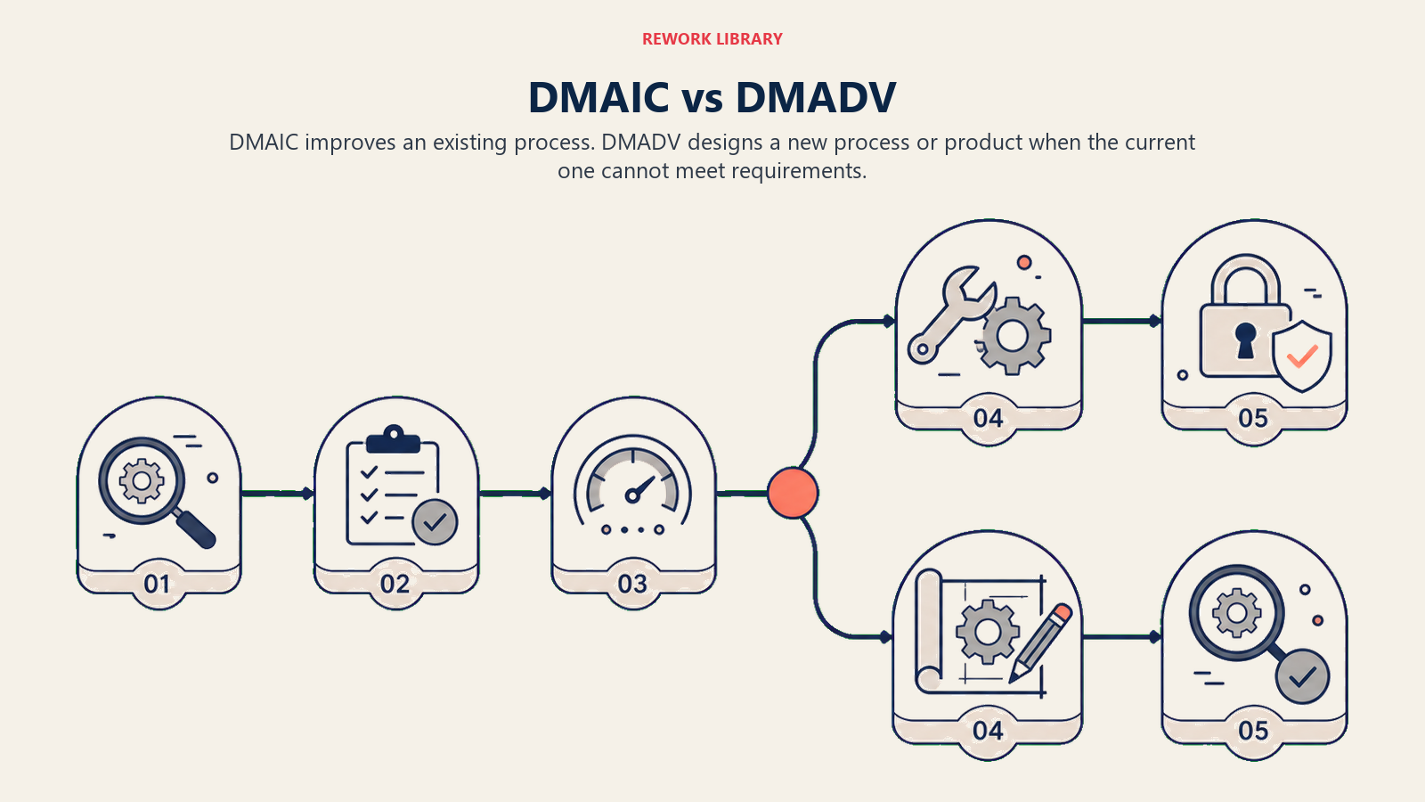 DMAIC and DMADV compared as improvement and design routes
