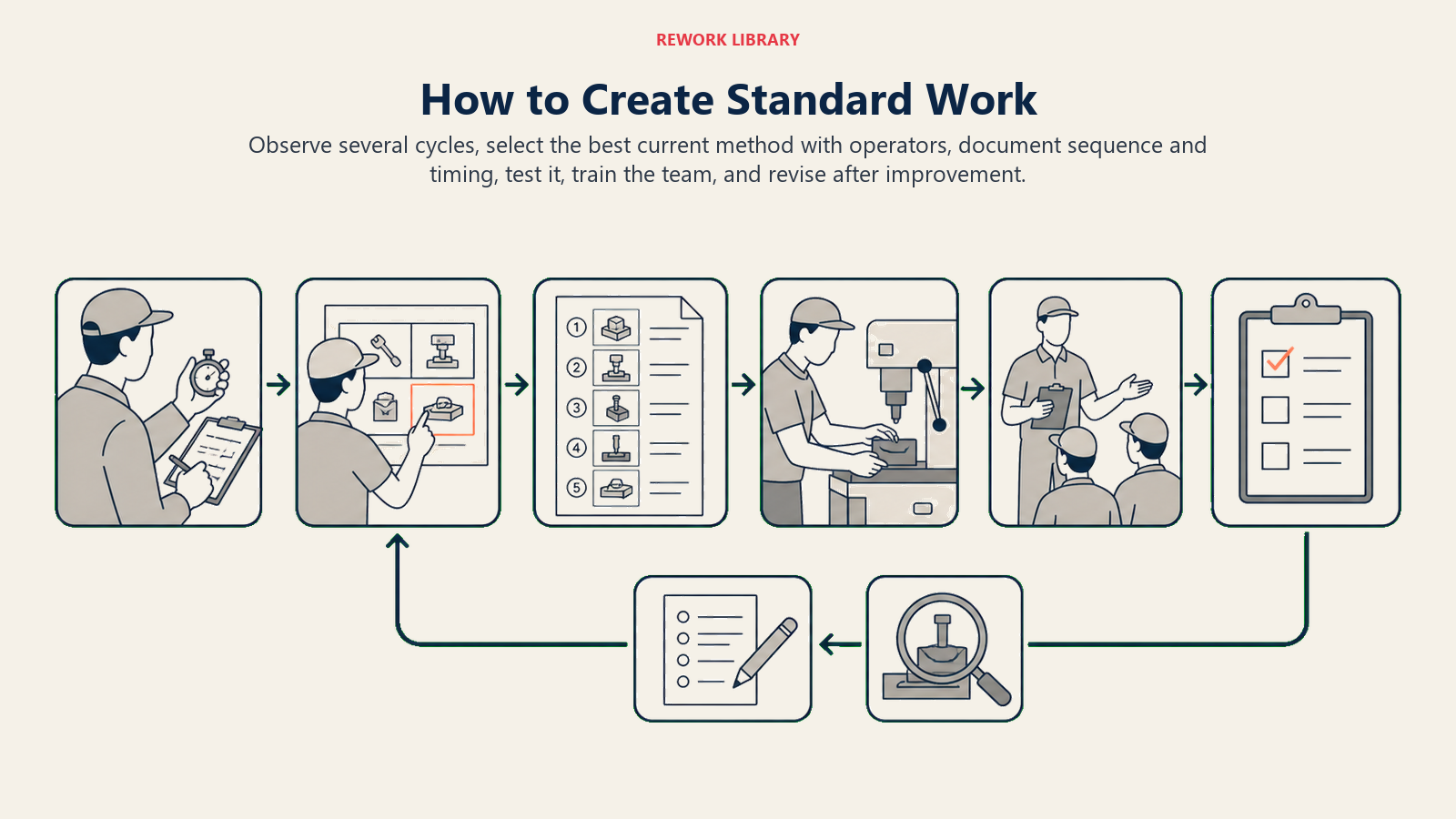 Standard work creation process from observation to revision